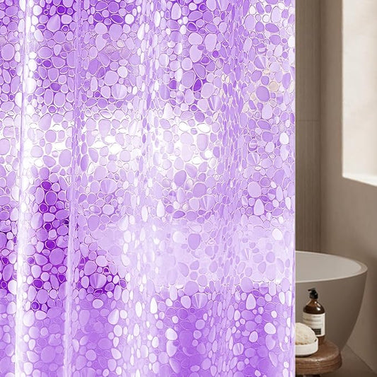 Ga-Geetopia EVA Purple Thin Shower Curtain Liner, Pebble Pattern 72x72 Inch Lightweight Plastic Bathroom Shower Showroom Inner Curtain with Rustproof Metal Grommets and Weighted Magnets(No Hooks)