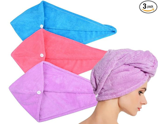 HOPESHINE Hair Towel Twist Women's Soft Shower Towels for Hair Turban Wrap Drying Head Towels Great Gift for Women (Blue+Purple+Rose Red 3-Pack)