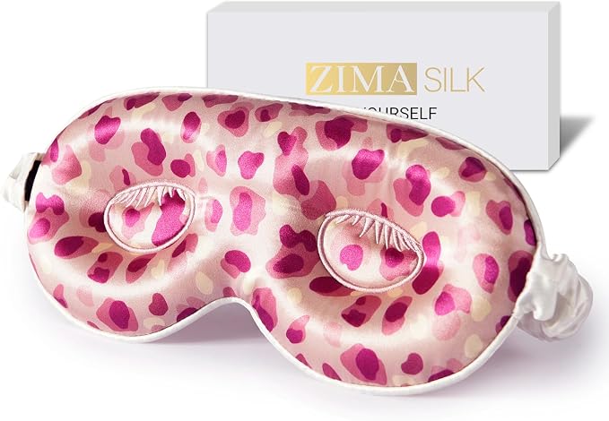 ZIMASILK 22 Momme 100% Mulberry Silk Sleep Mask, 3D Contoured Cup Eye mask Blindfold, Super Soft & Comfortable Sleep Eye Mask for Sleeping(Leopard Pink/Purple)
