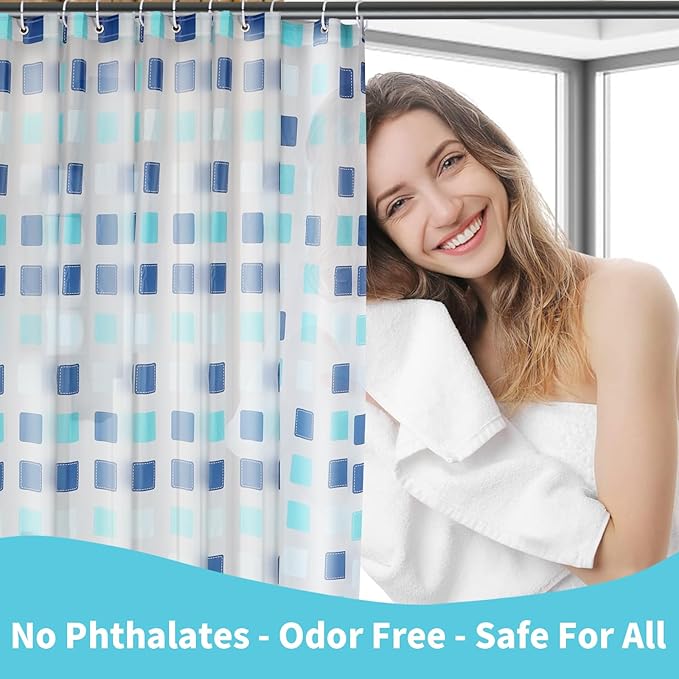 PEVA Shower Curtain Liner - 71x71 inch Waterproof & Odorless Bathroom Liner, Eco-Friendly PVC-Free, Minimalist Semi-Transparent Plaid Design, Quick-Dry Modern Decor with Hooks