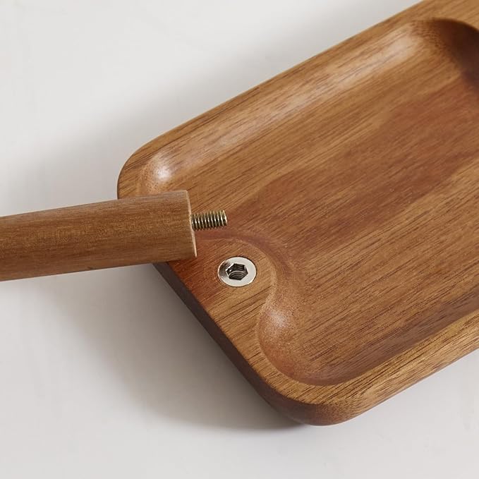 Solid Acacia Wood Key Tray and Bowl for Entryway Table - Jewelry Tray With 3 Hooks, Open Storage for Wallet, Glasses, Watches, Lipstick (Acacia, Rectangle)