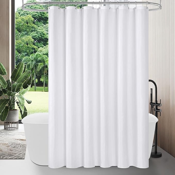 MitoVilla Extra Long Shower Curtain Liner, White Shower Liner Fabric, Waterproof Bath Curtain Liner Polyester Soft Lightweight, 72 x 84 Inches, Washable