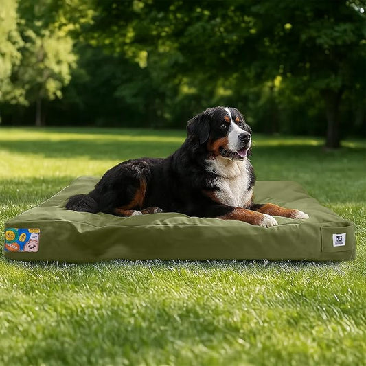 47 Inch Durable Indestructible Dog Bed for XXL Dogs, Outdoor Canvas Chew Proof Pet Crate Mat with Waterproof Washable Removable Cover, Indoor Patio Pet Pad for Crate, Green