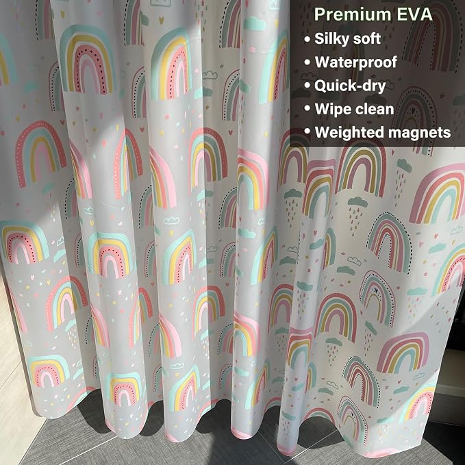 Plastic Shower Liner - Premium EVA 6G Shower Curtain Liner with Rustproof Grommets and 3 Weighted Magnets, Waterproof Shower Curtains for Bathroom (Rainbow, 72" x 78")