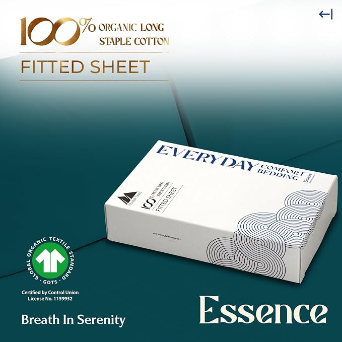 Mayfair Linen 100% Organic Cotton Percale Weave Fitted Sheet Twin XL Size, Teal, 1 Deep Pocket Twin XL Fitted Sheet, Fits Mattress Upto 16" Crisp and Cool Bed Linen, Luxury GOTS Certified Sheets