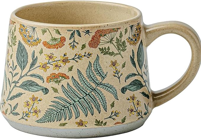 16OZ Ceramic Coffee Latte Mug, Cute Cup for Women, Ideal for Green Tea or Coffee,Hand Painted Floral Design Pottery Mug (cyan)