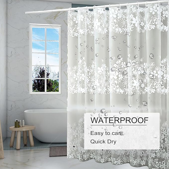 TIKABC Shower Curtain Liner, 4G PEVA Shower Liner, Plastic Waterproof Shower Curtains, 72x72 inch with Grommet Holes 3 Magnetic Weights
