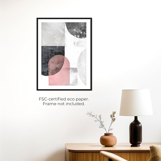 Moonow7 Modern Wall Art Prints in Neutral Blush and Grey, Minimalist Poster for Living Room, Bedroom, Kitchen, and Home Office, Aesthetic Decor Unframed Size A3 / 29.7x42 cm