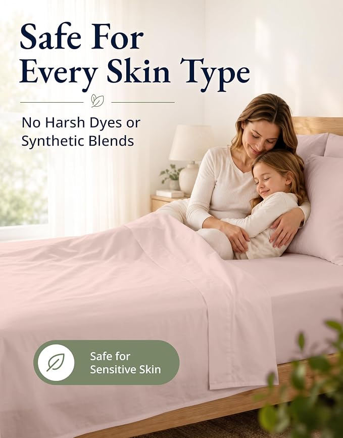 LANE LINEN 100% Organic Cotton Full Fitted Sheet & Pillowcases (No Flat Sheet) - Soft & Breathable Percale Weave Set - Hotel Quality Crispness - 15'' Deep Pocket - GOTS Certified - Sepia Rose