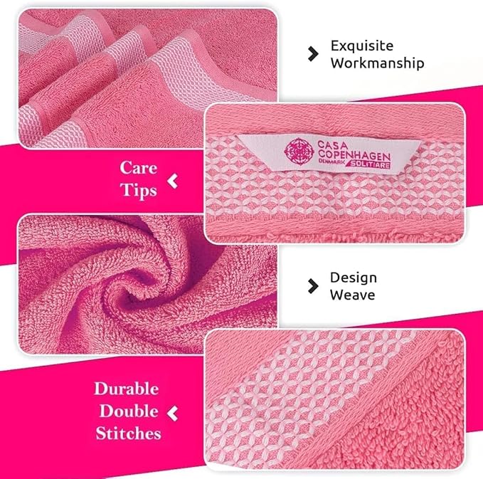 CASA COPENHAGEN Solitaire 6Pcs 100% Egyptian Cotton Large Designer Towels Gift Set- Dusty Blue-Dusty Pink, 600GSM, 2Bath 2Hand 2Washcloths, Bath Towels for Bathroom Set for Women & Men