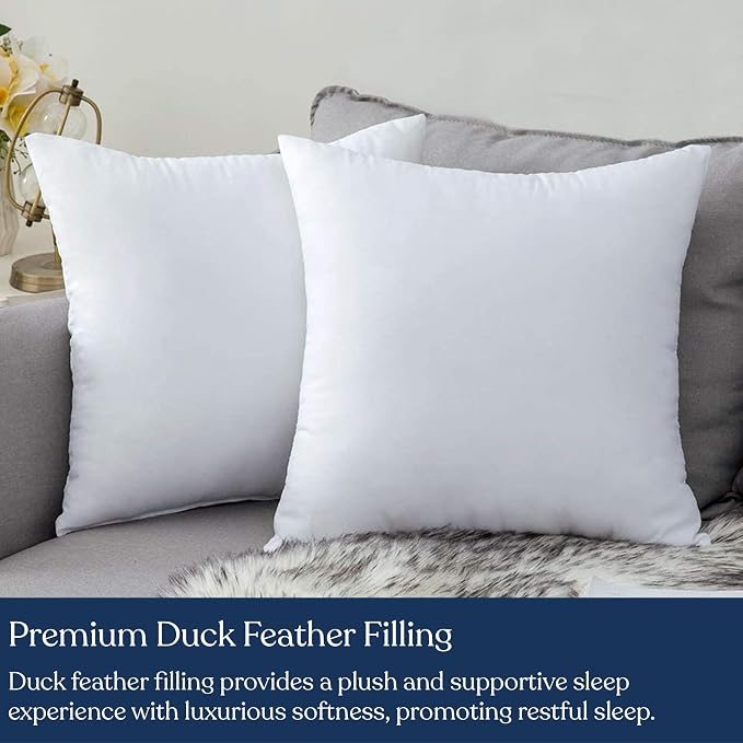 Premium Organic Cotton Pillow Insert Set of 2, 100% White Duck Feather Filling, Down Proof, Organic Cotton Indoor Throw Pillows Insert for Couch, Sofa, Bed (24X24)