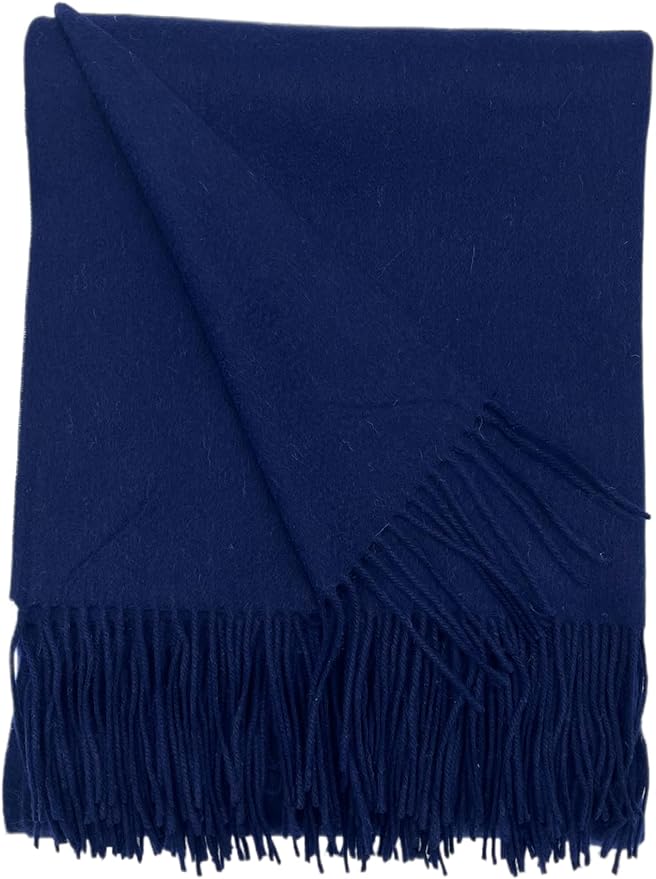 Alashan 95% Merino 5% Cashmere Classic Woven Throw - Throw Blanket - Ripple Finish, Navy