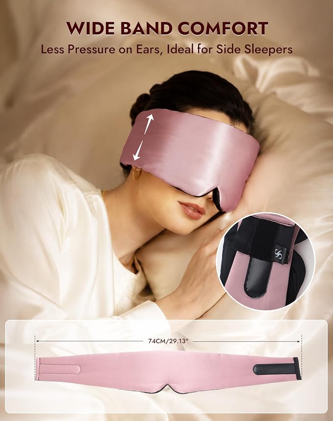 SilkSilky Silk Sleep Mask for Side Sleepers - 22 Momme 100% Mulberry Silk, Wide Face-Hugging 3D Eye Mask for Total Blackout, Zero Pressure & Adjustable Band for Women Men (Pale Mauve)