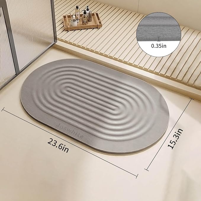 Stone Dish Drying Mat - Large Foldable Marbled Quick Drying Dish Mats, Stone Coasters Set of 4 Collapsible Ultra Absorbent Diatomaceous Earth Mats for Kitchen Counter Bathroom (Grey_Oval)