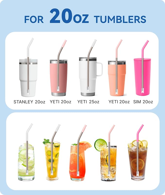 Heavy - Duty Titanium Straws 8.5" Reusable for 20 oz Tumlbers | Metal Drinking Straws for All Kinds of Hot & Cold Drinks, Eco Conscious, BPA Free with Cleaning Brush(Transparent)