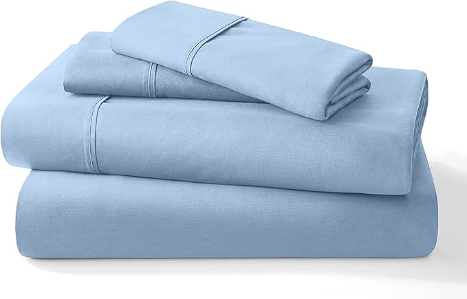 Pure 100% Certified Organic Cotton Bed Sheet Set 1000 Thread Count, 4 Piece Bedding Set, 24" Extra DEEP Pocket, Crisp and Cooling Sateen Weave, Eco-Friendly -(Light Blue, Twin)
