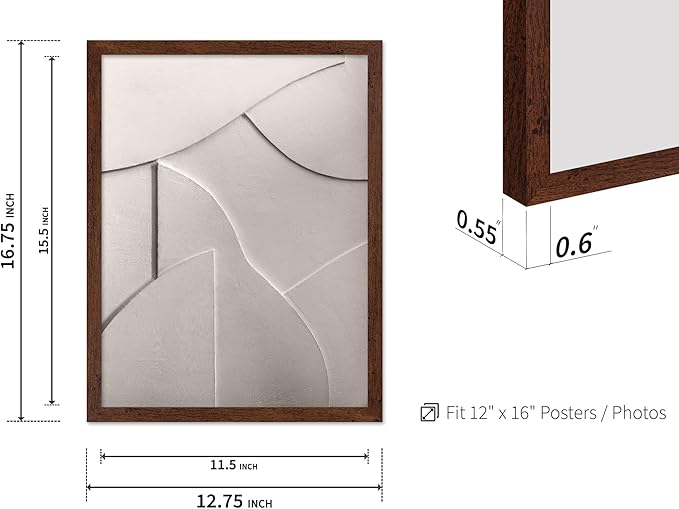 Monem Art Minimalist White Geometric Texture Print - Abstract Scandinavian Wall Art Poster - Wall Decor for Living Room, Bedroom or Office - 12x16 Brown Framed Wall Art by Mareike Bohmer