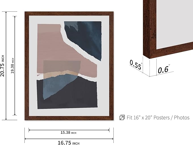 Monem Art Torn Paper Abstract Collage Print - Minimalist Scandinavian Art Poster - Wall Decor for Living Room, Bedroom or Office - 16x20 Brown Framed Wall Art by Mareike Bohmer