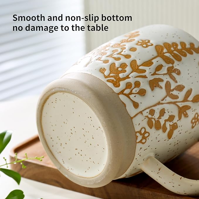 Ceramic Coffee Mug with Colorful Pattern, 18OZ Stoneware Coffee Mug with Large Handle, Tea Cup for Cappuccino, Cocoa, Latte, Tea, Microwave, Oven and Dishwasher Safe, Green leaves
