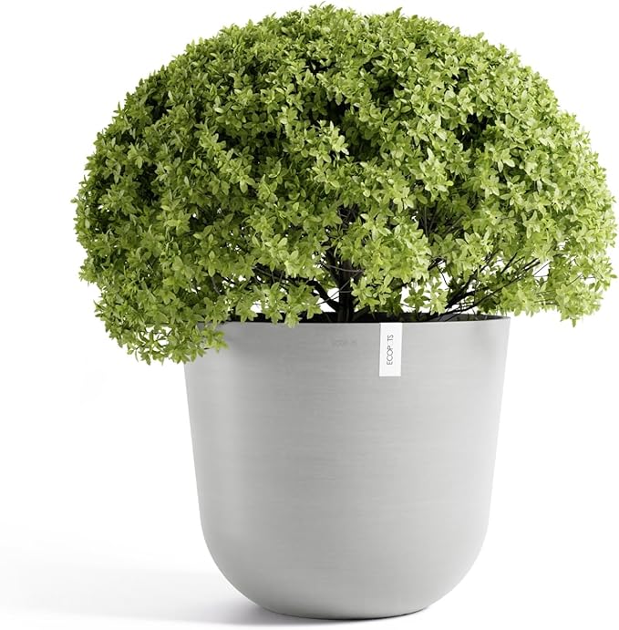 Ecopots Oslo Durable Modern Round Indoor/Outdoor Recycled-Based Composite Flower Pot Planter, White Grey, 25.5"