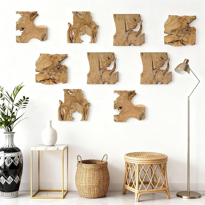 Natural Wood Wall Art - Handcrafted Rustic Decor, Frameless Design for Living Room, Bedroom, Kitchen, or Office - Unique Organic Charm for Your Home (Natural*9)