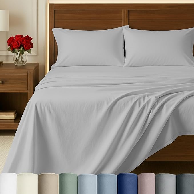 California Design Den 100% Egyptian Cotton Bed Sheets, Full Size Cotton Sheet, Certified Authentic Luxury Deep Pocket Sheets, Soft, Breathable Sateen Sheet Set for Hot Sleepers (Light Grey, Full)