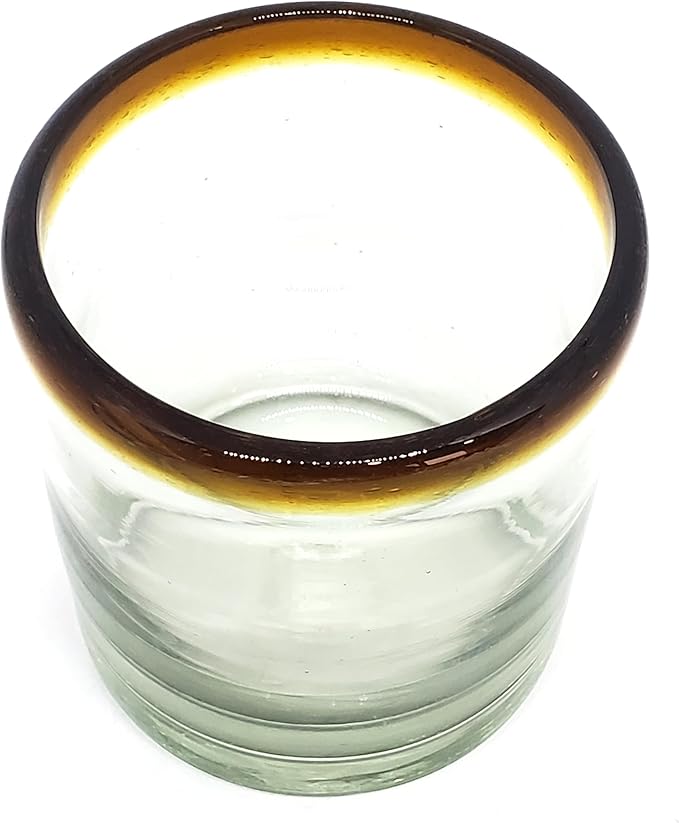 Amber Rim 8 oz DOF Rock Glasses (set of 6), Recycled Glass, Lead-free, Toxin-Free (DOF Rocks)