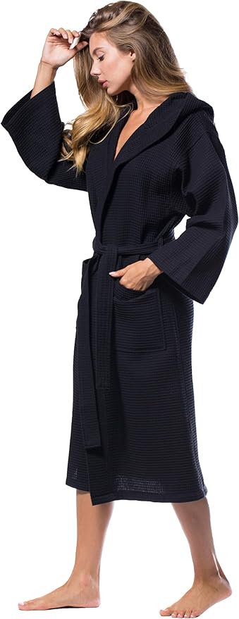 Turquaz Lightweight Waffle Knit Kimono Bathrobe - Soft Cotton Blend Spa Robe, Fast-Drying Full-Length Unisex Robes for Women