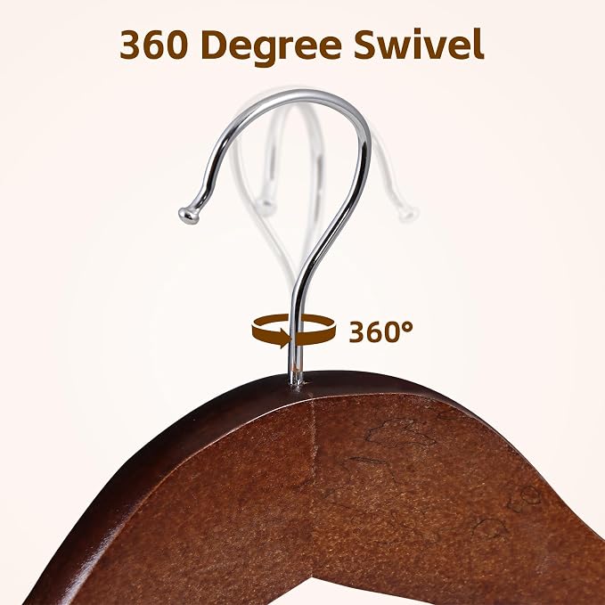 ZENY Premium Wooden Hangers 50 Pack, Coat Hangers with 360-Degree Rotatable Hook, Clothes Hangers for Suit, Shirts, Jackets, Dress, Pant (Brown)