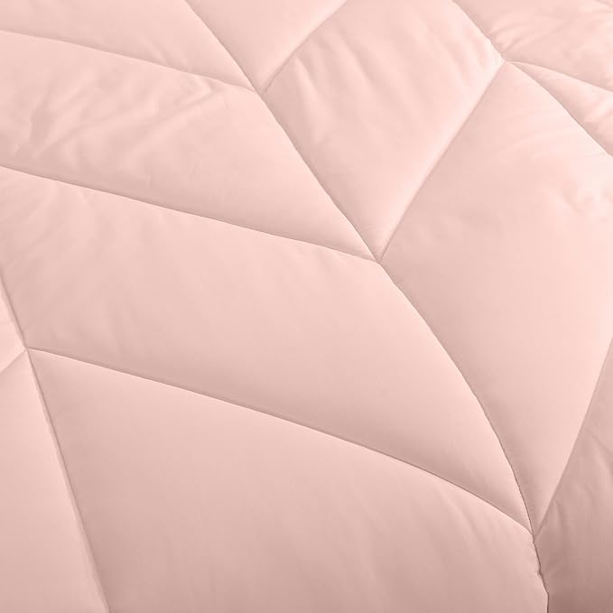 Feather and Loom Chevron Stitch Down Alternative All Seasons Comforter - Soft and Easy Care Microfiber Cover, Hypoallergenic High Loft Fiber Fill, Machine Washable Color: Blush Size: Twin