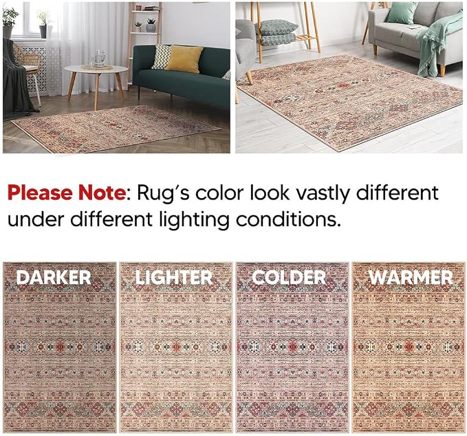 Keen Home Design 8x10 Rug - Machine Washable Area Rug with Non-Slip Backing, Ideal for Living Room, Dining Room, Bedroom - Vintage, Easy Clean, Durable, Low Pile Rug - (8' x 10')