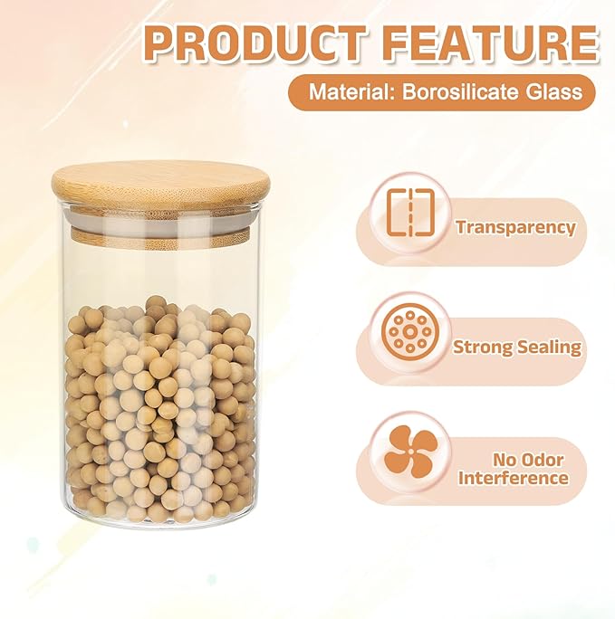 uxcell Glass Food Storage Jars 8.45oz Glass Canisters with Bamboo Airtight Wooden Lids Food Storage Container for Coffee Tea Sugar Candy Cookie Rice Flour Pasta Nuts Clear
