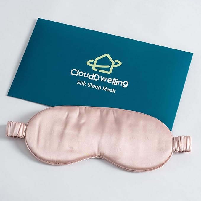 100% 22 Momme 6A Grade Double-Sided Pure Mulberry Silk Eye Mask Soft Breathable Sleep Blindfold with Elastic Headband for Men and Women Pack of 1 (Pink)