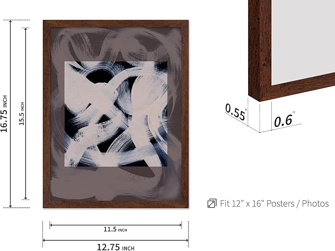 Monem Art Monochrome Abstract Brushstroke Painting Print - Modern Minimalist Graphic Art Poster - Wall Decor for Living Room, Bedroom or Office - 12x16 Brown Framed Wall Art by Mareike Bohmer