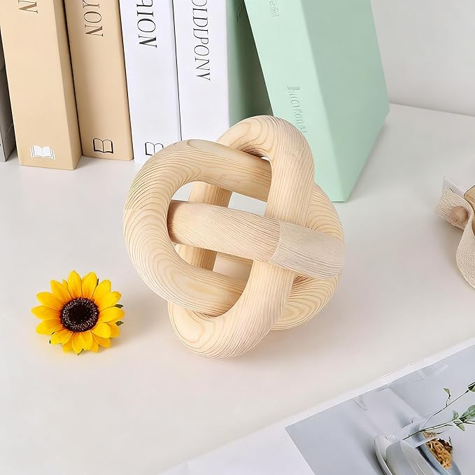 Wood Knot Chain Link Decor, 3 Link Boho Wooden Hand Carved Decorative, Handcrafted for for Coffee Table Entryway Modern Farmhouse Shelf Decoration (Natural)