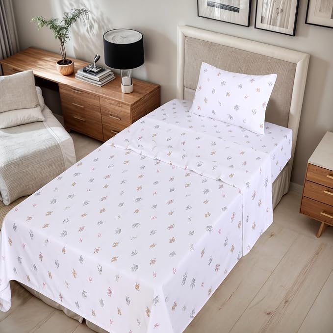 RUVANTI Flannel Sheets Twin XL Size - GOTS Certified 100% Organic Cotton, 3 Piece Warm, Soft & Breathable Set, Deep Pocket Snug Fit, Double Brushed Cozy All Season Bedding, Floral