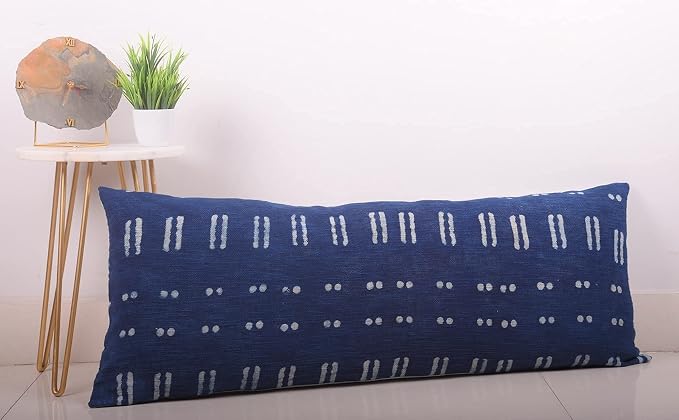 Trade Star 100% Cotton Lumbar Pillow Cover Decorative Cushion Case Large Spring Pillow Case Bedding Decor Indian Home Decoration Cushion Cover for Farmhouse Decor (Indigo Blossom 14X36 INCHES)