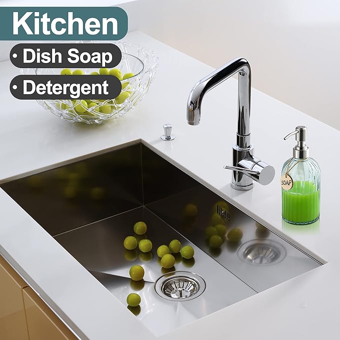 MOCLIF 16OZ Fashion Stripe Clear Glass Refillable Soap Dispenser with 304 Stainless Steel Pump Premium Soap Dispenser， for Kitchen, Bathroom, Hand Sanitizer, Liquid Soap, Lotion, etc. (Clear Blue)