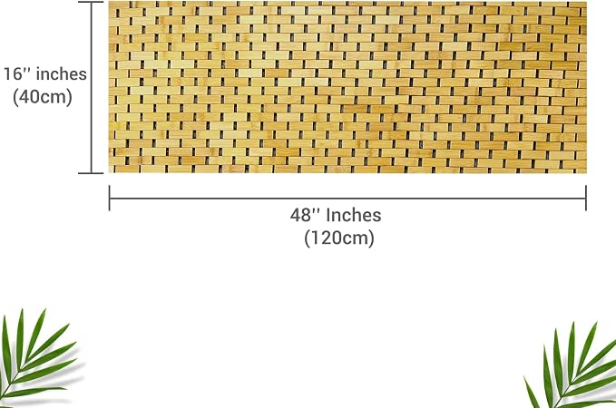 Bamboo Bath Mat 48 x 16 Inches and Wooden Soap Dish Set Bathroom Rugs Bathtub Mat Non Slip Bath Mats for Bathroom, Kitchen Sauna Spa Hot Tub Outdoor Decor