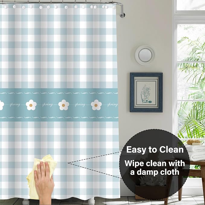Plastic Shower Liner - Premium EVA 5G Shower Curtain Liner with Rustproof Grommets and 3 Weighted Magnets, Waterproof Shower Curtain for Bathroom(Checkered Flower, 72”*72”)