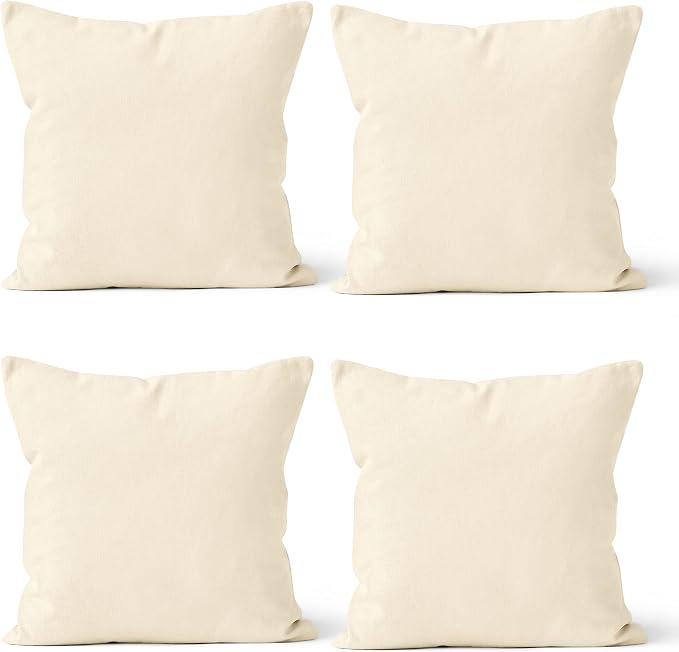 Encasa XO Throw Pillow Covers 18x18 in Set of 4 Natural | No Inserts | Cotton Pillow Covers for Living Room, Bed, Sofa, Couch | Decorative Cushion Covers with Improved Zipper