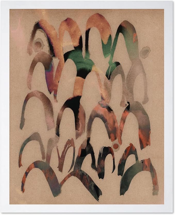 Monem Art Abstract Arch Mark Making Painting Print - Contemporary Peach and Mocha Art Poster - Wall Decor for Living Room, Bedroom or Office - 16x20 White Framed Wall Art by Renee Stramel