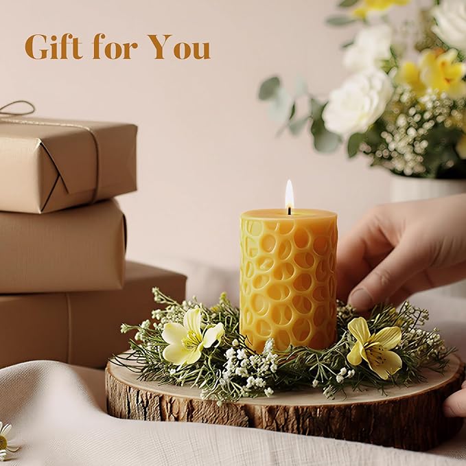 Ashlux Beeswax Pillar Candles 3x4 inch, 100% Pure Beeswax Candles-174 Hours Long Burning, Unscented and Dripless Pillar Candles Bulk for Christmas Lights,Wedding,Parties,Spas,Home Decorative