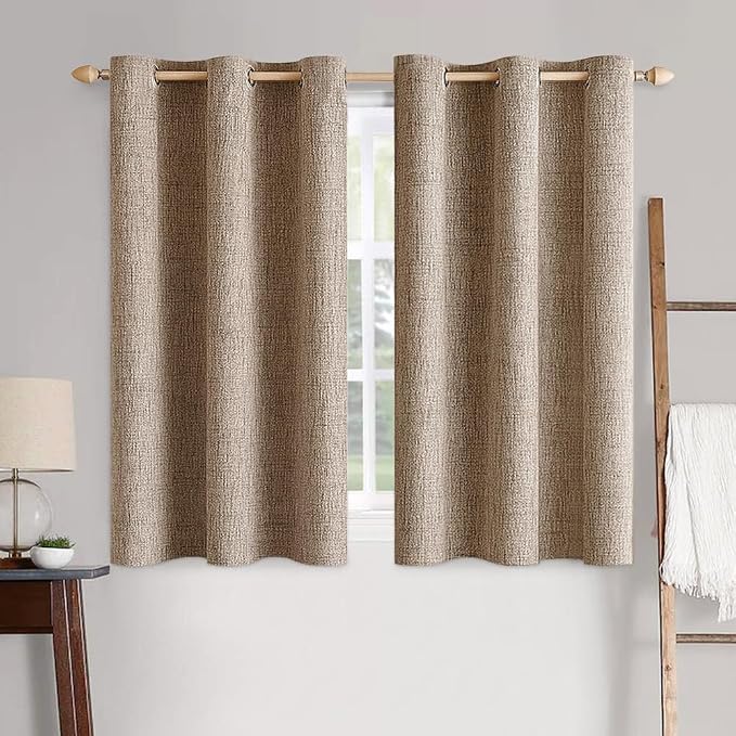 MIULEE 100% Blackout Linen Textured Curtains for Bedroom Solid Thermal Insulated Copper Brown Grommet Room Darkening Curtains & Drapes Luxury Decor for Living Room 42 x 45 Inch (2 Panels)
