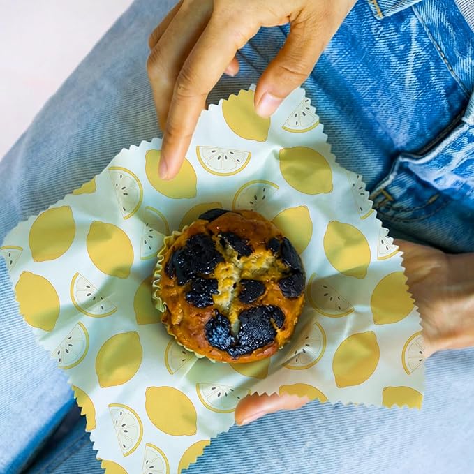 Reusable Beeswax Wraps, 9 Pack Sandwich, Snack, Food Preservation, Organic, Sustainable, Zero Waste, Plastic-Free Storage, 1XL, 3M, 5S, Orange Apple Lemon Fruit Patterns
