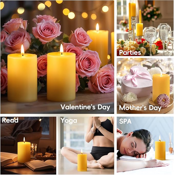 12 Pack Beeswax Candles,384 Hours Total Burn Time-2x3in,100% Pure Beeswax Pillar Candles,Unscented Bees Wax Candles for Home,Prayer,Emergency,Dripless Smokeless Pillar Candles Bluk