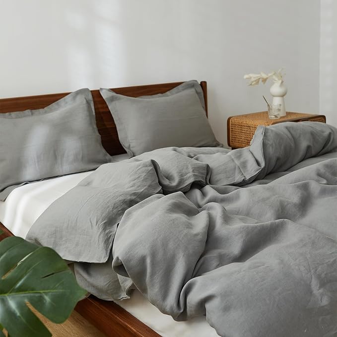 100% French Linen Pillow Shams Basic Style - Pack of 2 - Washed Solid Color Natural Flax Soft Breathable - Ultimate Gray, 20'' x 36''