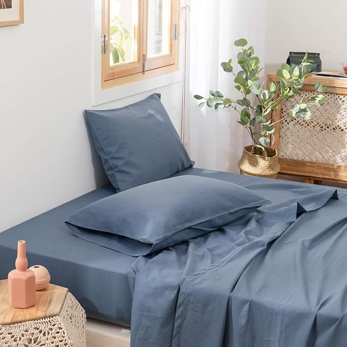 Simple&Opulence Linen Pillowcases 1 Pair Basic Style 55% Euro Linen 45% Cotton Blend Solid Color Flax Shams Set of 2, Standard Queen Size 20"x30", Navy Blue