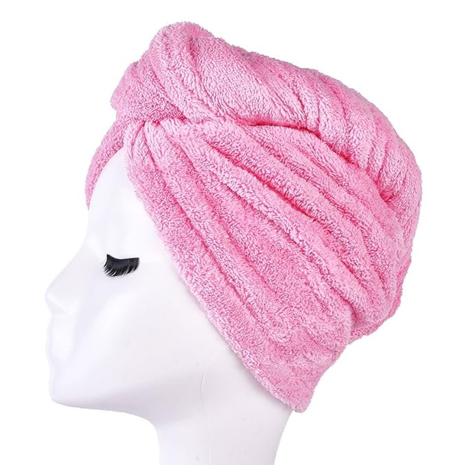 YYXR Microfiber Hair Drying Towel Ultra Absorbent Twist Hair Turban Drying Cap Hair Wrap (Pink)