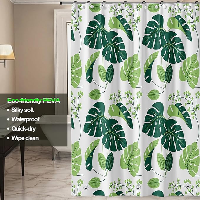 Plastic Shower Liner - Premium PEVA 4G Shower Curtain Liner with Rustproof Grommets and 3 Weighted Magnets, Waterproof Shower Curtains for Bathroom (Turtleback Leaf)